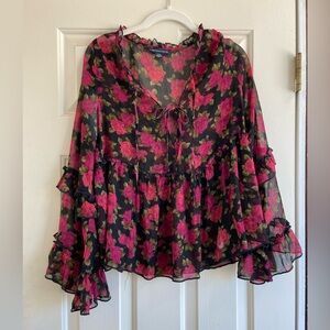 American eagle, long sleeve, see through, breathable, floral blouse.